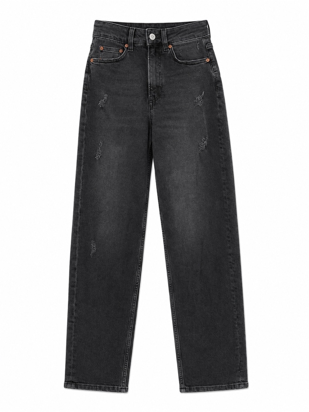 H&M Black Distressed Straight Leg Cotton Blend Jeans Size 2